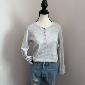 Oysho | Henley Long Sleeve T-Shirt | Size Large | Grey | V-neck, 100% Cotton